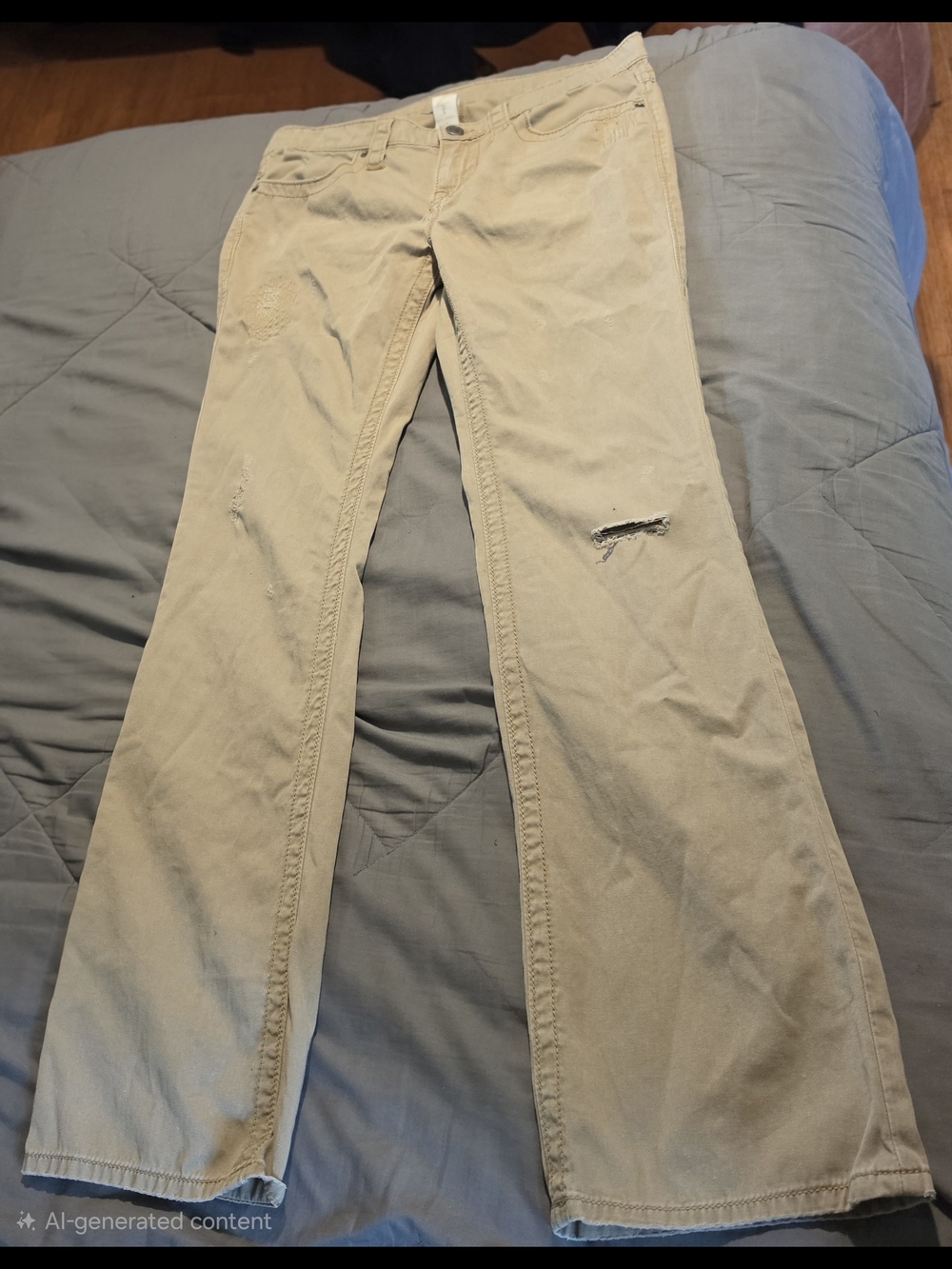 London Jean Beige Flare Jeans with Subtle Distress